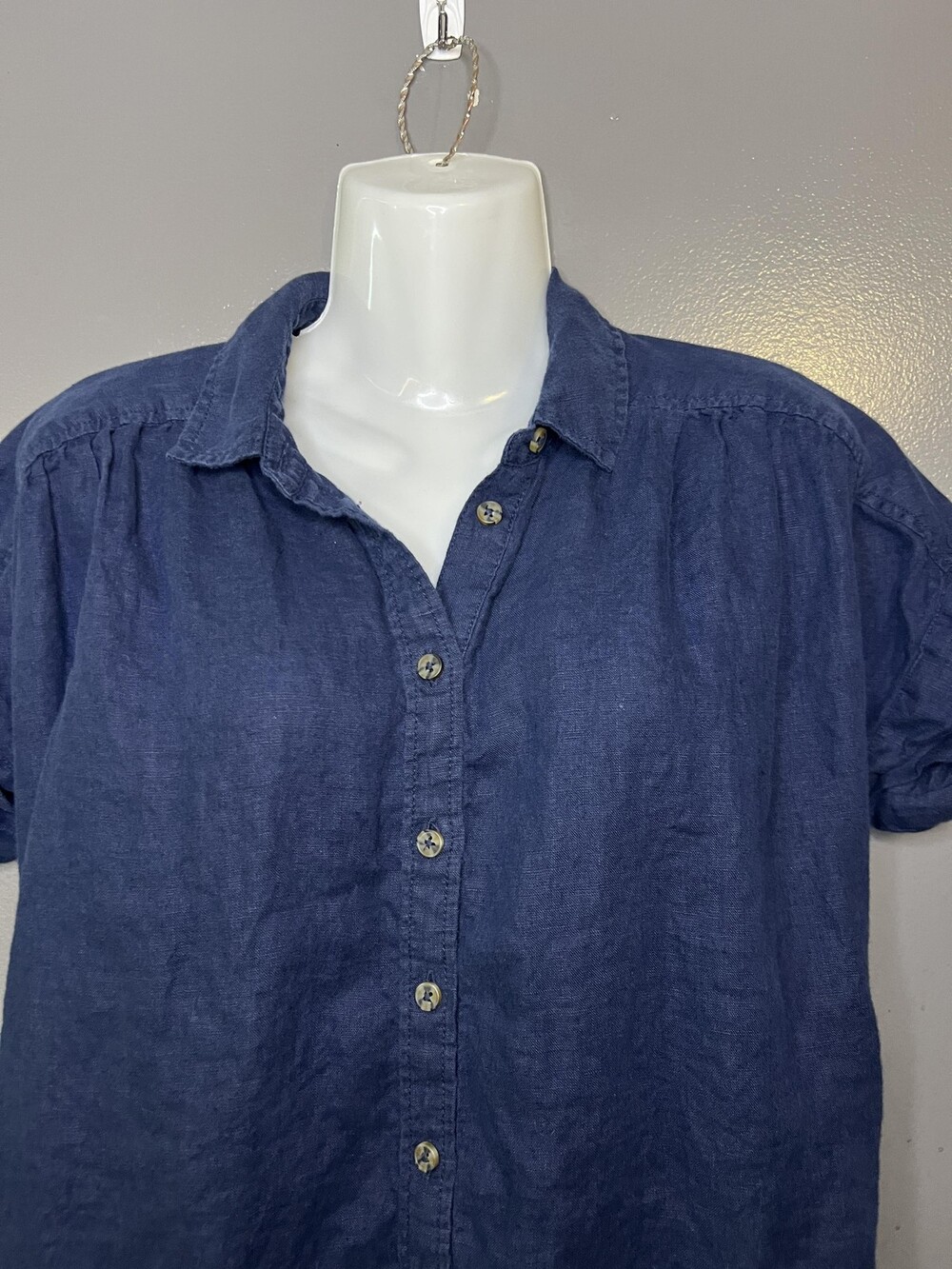 J.Crew Shirt Dress Womens Petite XSP Blue Linen Short Sleeve Button Front Casual